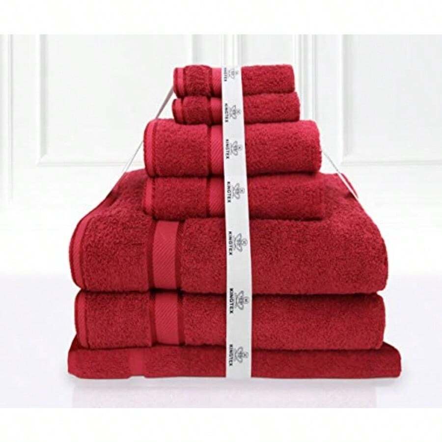Plain Dyed 100% Combed Cotton Towel 7-Pieces Set Red - Red - View 1