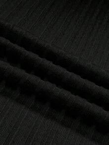 Nueva Blusa Casual de Moda de unicolor con Acanalado y Abertura Cruzada en el Bajo para Mujeres de Talla Grande - Negro - Ver 6