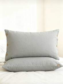Made in Turkiye 2 pcs Cotton Blend Ultrs Soft Pillowcase Set With Wooden Button Detailed - 深灰色 - 查看 3