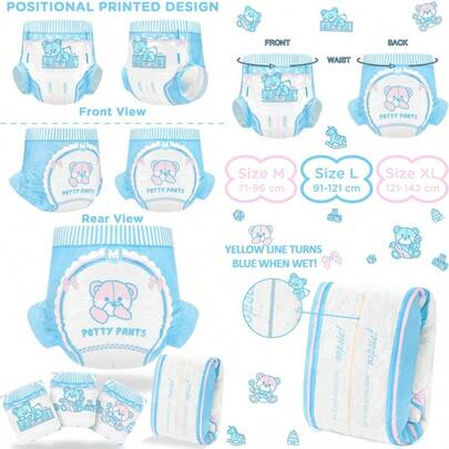 Printed Adult Brief Diapers 10 Pieces Potty Pants M