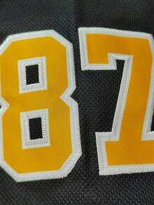 KTYSDE Men's #87 Black & Yellow Color Block Ice Hockey Jersey, Vintage Style With Pittsburgh Lettering Embroidery, Loose Fit V-Neck Long Sleeve Pullover Sportswear, Suitable For Autumn/Winter, Casual, Party, Team Training, Christmas Gift - Black - View 6