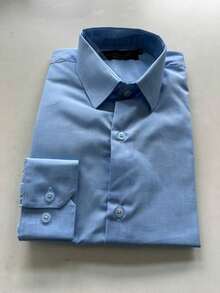 Men's Premium Linen-Type Long-Sleeve Slim Fit Structured Executive Work Shirt | Linen Print Dress Shirt - Light Blue - View 9