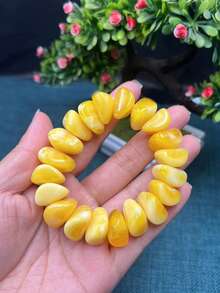 1 件独特琥珀蜂蜡手链 - 手工制作的天然宝石首饰 DIY 蜂蜡琥珀串珠弹性手链，男女皆宜，适合日常佩戴