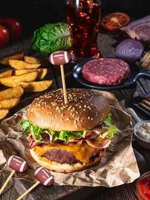 100pcs-Football-Shaped Cocktail Picks, Decorative Toothpicks For Appetizers, Football-Ended Cocktail Skewers Wooden Decorative Fruit Toothpicks, Fruit Sandwich Buffet Party Supplies Long Bamboo Toothpicks, Fruit Toothpicks For Sandwich Buffet Parties Party Supplies - Holiday Birthday Party Decorations - Multicolor - View 8