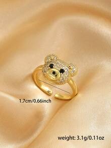 1 chiếc nhẫn hở hình gấu nhỏ bằng thép không gỉ mạ vàng, đính đá Zirconia, kiểu dáng thanh lịch và duyên dáng, thích hợp để trang trí cho trẻ em và học sinh, có thể dùng trong các bữa tiệc, họp mặt, lễ hội và làm quà tặng. - Vàng - Xem 9