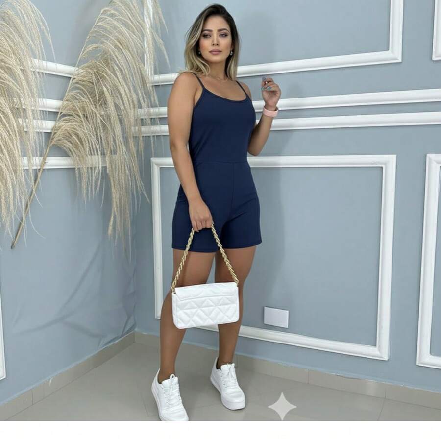 Loose Strappy Romper - Màu xanh hải quân - Xem 1