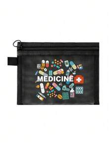 迷你便攜式網格藥袋，印有「Medicine」圖案，急救醫療緊急包收納袋，戶外居家藥丸收納袋，旅行收納袋，化妝袋，美容袋，度假收納袋，護膚袋，護唇油收納袋，母親節禮物，生日禮物，浴室收納袋，學生宿舍盥洗袋，送給妻子、家人、朋友的禮物 - 彩色 - 查看 11