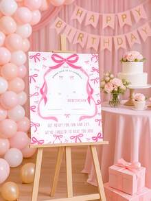 一套定制粉色蝴蝶结生日欢迎牌（含粉色水彩笔），粉色蝴蝶结设计个性化PVC户外花园入口装饰，个性化画板设计，适用于生日派对入口装饰，粉色蝴蝶结一周岁生日欢迎牌，完美适用于公主主题派对、生日装饰 - 蝴蝶結主題 - 查看 5