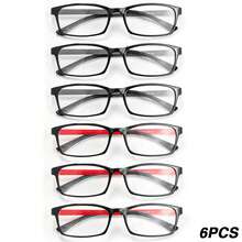 6pcs Classic Square Reading Glasses, Fashionable Color Matching Makes You Look Younger, Ultra-Light & Comfortable Frames, Large Assortment Perfectly Meets Your Daily Reading Needs - 3灰色+3紅色 - 查看 12
