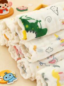 1条新生儿棉纱洗脸巾，可爱卡通婴儿口水巾，柔软舒适的婴儿面巾/手巾（图案随机） - 彩色 - 查看 5