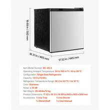Mini Fridge, 1.6 Cu.Ft, Single Door Compact Refrigerator, Adjustable Temperature, Metal Shelf, Energy Efficient Small Refrigerator, Reversible Door, Low Noise, For Bedroom, Office, Stainless - 46L Stainless Steel - View 7