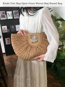 [US-Based Shipping]1pc Large Capacity Pleated Semi-Circle Woven Tote Bag, Solid Color, Fashion Straw Handbag For Women, Suitable For Beach, Vacation,Travel, Daily Shopping, Great Mother's Day Gift,Women's Fall Clothing Winter Clothing Christmas Gift Fall Autumn Velvet Furry Party Fuzzy Plush Thanksgiving Festival Cyber Monday Holiday Knitted Winter,Khaki Handbag Tote Bag Woven Bag Open Straw Bag Round Bag,Woven Straw Open Top Round Bag,Eye-Catching Beach Bag Summer,New Summer Vacation Style Solid Color,Vacation Essentials,Perfectly Matching With Beach Accessories Women,Crescent Moon Bag For Women, Straw Purse,Beach Necessities,Women's Fall Clothing Winter Clothing Christmas Gift Fall Autumn Velvet Furry Party Fuzzy Plush Thanksgiving Festival Cyber Monday Holiday Knitted Winter,Stitch Purses And Bags Women Black Purse Bags For Women Carteras Para Mujer Gold Purse Brown Purse Pink Purse Crossbody Bags For Women Bolsos Para Mujer Handbags For Women Shoes Tote Bags For Women - Màu Khaki - Xem 8