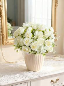 1支/3支/80支仿真绣球花和玫瑰丝绸花束，人造植物，适用于春季婚礼花瓶、客厅、卧室家居装饰、母亲节、情人节、节日、生日派对、秋季户外花园装饰 - 白色 - 查看 6