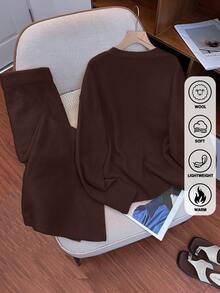 Bộ áo cardigan dệt kim cổ chữ V cài nút và chân váy dài mới, chất liệu len màu nâu cà phê, thanh lịch và thoải mái, thời trang đa năng, dáng rộng, phù hợp cho đi làm, phong cách đường phố, trang phục dự đám cưới hoặc tiệc Giáng sinh. - Màu nâu Sô-cô-la - Xem 4