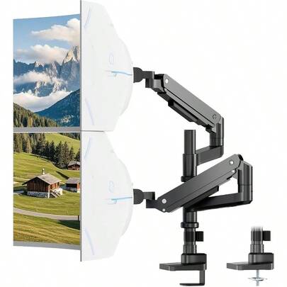 Heavy Duty Dual Monitor Stand For 1749 Inch Screens Up To 44 Lbs Premium Aluminum Gas Spring Dual Montior Arm Full Motion Dual Vertical Monitor Mount With Clamp And Grommet Mounting Base