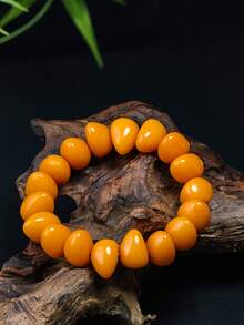 1 件独特琥珀蜂蜡手链 - 手工制作的天然宝石首饰 DIY 蜂蜡琥珀串珠弹性手链，男女皆宜，适合日常佩戴