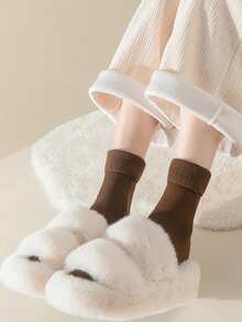 3 Pairs Women's Solid Color Thermal Lined Warm Snow Socks, Comfortable Breathable Crew Socks For Autumn/Winter, Cozy Socks