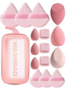 16 Pieces Of Cosmetic Sponge Set, Including 3 Pieces Of Cosmetic Sponge, 3 Pieces Of Mini Cosmetic Sponge, 3 Pieces Of Powder Puff, 3 Pieces Of Mini Powder Puff, 3 Pieces Of Mini Finger Air Cushion Powder Puff And 1pc Cosmetic Bag, Made Of Super Soft Velvet, Used To Create A Flawless, Cake Free Appearance, Suitable For Liquid, Cream And Powder. - Multicolor - View 11
