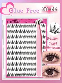 100 片 C 卷自粘睫毛，自然纤细，预粘睫毛簇，无需胶水，按压睫毛，易于粘贴，睫毛簇，睫毛簇，单根睫毛，睫毛，假睫毛 - 黑色 - 查看 17