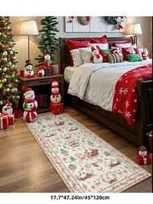 1 pezzo Tappeto beige con albero di Natale, Babbo Natale e renne, non lavabile, molto adatto per soggiorno, camera da letto, corridoio, uso interno ed esterno, facile decorazione natalizia per la casa e la stanza