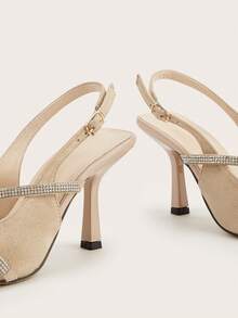 Apricot Faux Suede Rhinestone Decor Pointed Toe Stiletto Heel Pumps, Versatile For Daily Wear, Party, Fashion,High Heels - Apricot - View 6