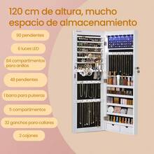 SONGMICS Espejo Joyero de Pared, Espejo Joyero Colgante sin Marco, Armario de Joyas con 6 LEDs para Colgar en la Pared o en la Puerta, Gran Capacidad con 2 Cajones, Blanco,Regalo de Navidad - Blanco - Ver 4