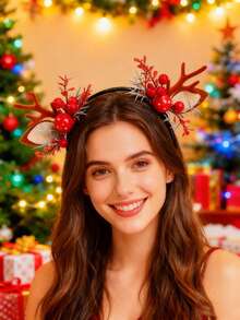 1件装森林风格3D鹿角头箍节日派对发饰树枝花冠女士头箍情人节发箍发圈头饰 - 彩色 - 查看 2