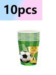 10pcs Green Football World Cup Themed Party Football Supplies, Paper Cups, Paper Plates, Tissue Sets, Disposable Paper Plates, Tableware, Camping And Travel Essentials - Multicolor - View 4