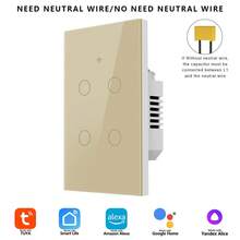 مفتاح إضاءة ذكي بتقنية واي فاي بلمسة - لا يتطلب سلك محايد، يعمل مع أليكسا وتطبيق توييا، تحكم صوتي وعن بعد، وظيفة المؤقت والمجموعة، لوحة زجاجية مقسى مع إضاءة خلفية، سهل التركيب/ذهبي - الذهبي - مشاهدة 11