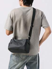 1个男士休闲户外纯色多口袋斜挎包，侧袋设计，户外旅行休闲男士单肩斜挎包，生日礼物 - 黑色 - 查看 10