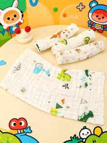 1条新生儿棉纱洗脸巾，可爱卡通婴儿口水巾，柔软舒适的婴儿面巾/手巾（图案随机） - 彩色 - 查看 3