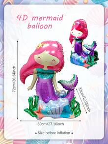 1 quả bóng bay hình nàng tiên cá 4D và 20 quả bóng bay cao su Macaron, thiết kế hình nàng tiên cá nút 4D với rong biển, sao biển, vỏ sò trang trí, thích hợp cho tiệc nàng tiên cá, tiệc sinh nhật, tiệc đại dương, tiệc công chúa nàng tiên cá, trang trí nhà cửa, đạo cụ chụp ảnh - Nhiều màu - Xem 3