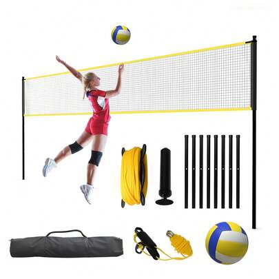 32 pies Red de práctica de voleibol con devolución de pelota - Red de entrenamiento ajustable en altura para servir y rematar, juego portátil con bolsa de transporte para el patio trasero y la playa