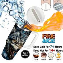1pc 12oz/20oz/40oz Fierce Wolf Smoke Tumbler With Lid And Straw, Winter Insulated Travel Mug, Gift For Women Men, Ideal For Christmas, Memorial, Christmas, Birthday Gift, Iced/Hot Coffee Cup For Office - 20盎司 - 查看 7