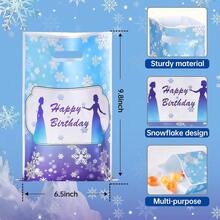 10/20/50个装冬季雪花生日礼物袋 冰雪奇缘主题生日派对礼品袋 蓝色和紫色雪花图案带提手糖果袋，适用于冰雪奇缘主题生日派对装饰、冬季仙境派对用品、冰雪公主派对礼品包装袋 - 藍色 - 查看 3