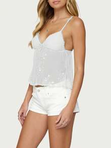 Women's Sequin Crop Top – Sparkly Sleeveless Tank Top, Shiny Clubwear Camisole For Party, Night Out  Festival - 白色 - 查看 2