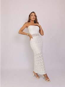 Vestido Tricô em Modal Longo Tomara que Caia Vazado com forro Verão