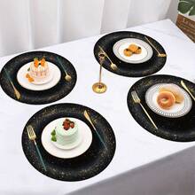 4pcs Dining, 2d Flat, 4-Piece Set Black Gold Starry Sky Round Table Mat - Heat-Resistant Non-Slip Polyester Placemat, Durable Kitchen Restaurant Decoration, Essential For Festive Celebrations, Galaxy Design, Suitable For Four Seasons Kitchen, Parties, Thanksgiving, Halloween, Christmas Themed Decoration, Seasonal Decorations, Elegant Placemat, Celestial Theme, Machine Washable, Decorative Mat, Party Host - Nhiều màu - Xem 7
