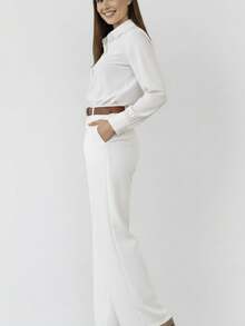 Pantalones Rectos para Moda Casual y Elegante, con Cinturón - Blanco - Ver 3