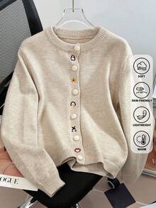 JIANHU 有机棉婴儿开衫 - 春秋季圆领针织衫，饰有手工刺绣森林图案 | 婴儿房及游戏伙伴 | 保暖百搭，适合圣诞节、新年派对及日常穿着 - 卡其色 - 查看 2