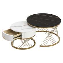 Elegant Folding Coffee Table: Decorative Look, Gold Decoration, Side Table With Drawers - Set Of 2 - 黑色+中密度纖維板 - 查看 6