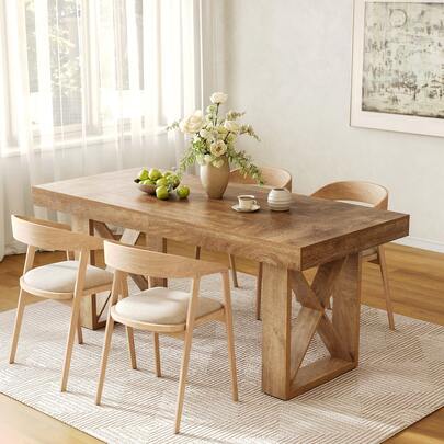 Tribesigns Mesa de comedor de 160 cm para 4-6 personas, diseño rústico con aspecto robusto, mesa rectangular para cocina, comedor o sala de estar, color marrón