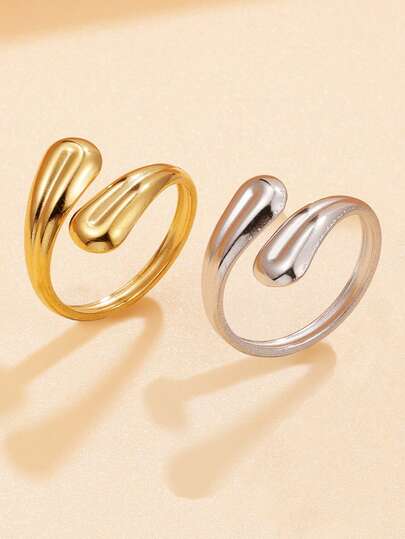 1개 미니멀리스트 기하 오픈 반지, 조절 가능한 스테인리스 스틸 18K 금도금 방수 주얼리, 매일 착용