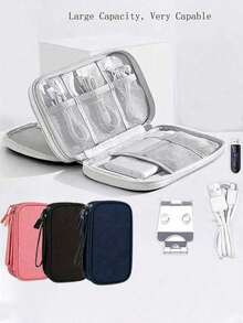 1pc/Set Double Layer Digital Accessories Storage Bag, Multi-Functional Organizer Pouch, Nylon Multi-Pocket Handbag Organizer, Mesh Design, Large Capacity, Dual Zipper Big Bag, Waterproof Portable Electronics Organizer Bag