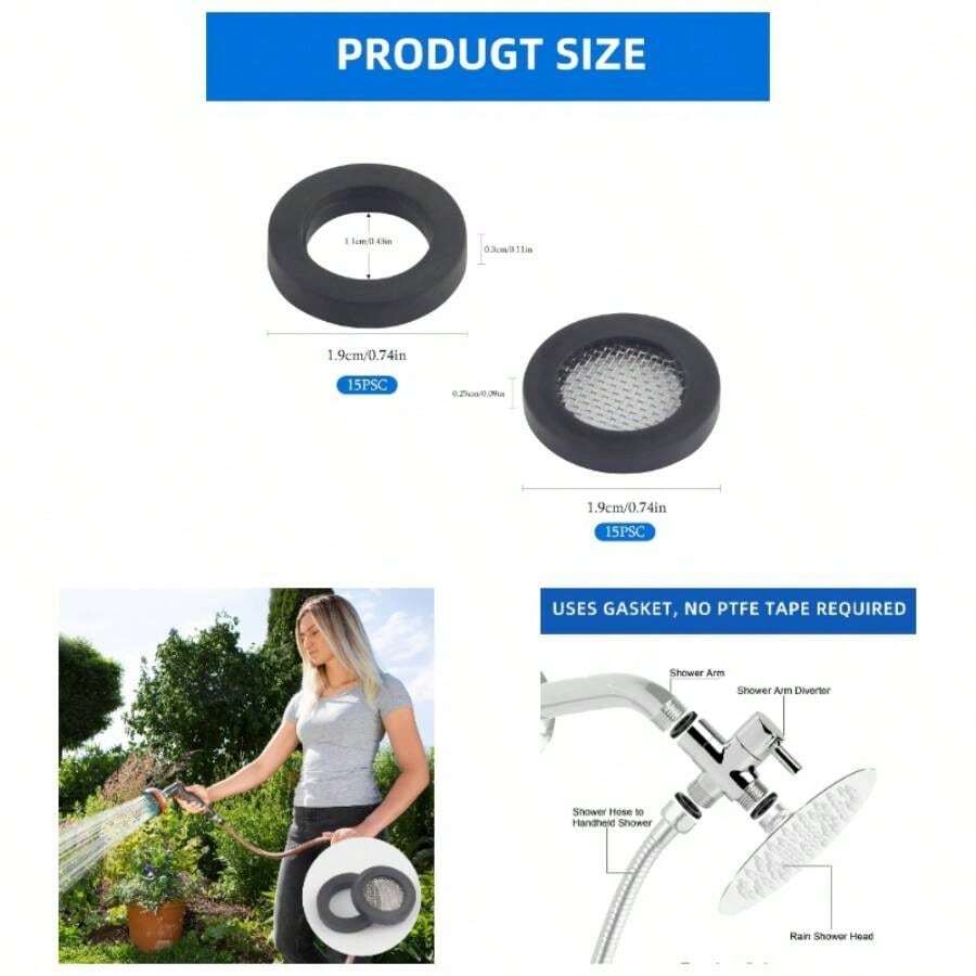30 PCS 34 Shower Gasket, 2 Types Black Faucet Washers 15 PCS Rubber Hose Washers 15 PCS O - Ring Stainless Steel Screen Hose Gasket, Hose Net Pressure Shower Washer - Initial - View 1