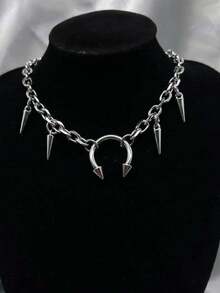 1pc Fashionable Creative Star Cone Geometric Pendant Necklace, Minimalist Gold/Silver Unisex Necklace Suitable For Party, Gathering, Outing, Performance, Music Festival, Daily Outfit Matching