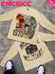 EMCGICC Manfinity Y2k Long Sleeve Shirts ,Graphic T Shirt Cotton 250g,Fashionable Hip-Hop For Men -  Long Sleeve T-Shirts, Funny Vintage Shirts,Regular Fit, Street Style, Digital Print,  Ideal Gift - Màu be - Xem 1