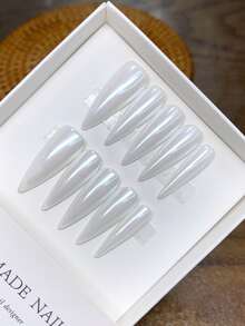 10 Móng Tay Giả Thủ Công Nguyên Chất, Gót Cao Mỏng, Sơn Tay Màu Trắng Ngọc Trai, Móng Màu Trơn, Móng Cao Cấp Thanh Lịch, Móng Giả Che Phủ Toàn Bộ, Móng Phong Cách Y2K, Móng Dán, Dụng Cụ Làm Móng - Nhiều màu - Xem 6