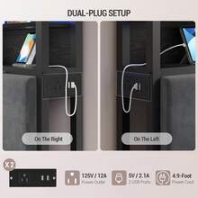 HEXCELEN Headboard With 3-Tier Storage Shelves, Velvet Upholstered Head Board With 2 Outlets, USB Ports & LED Light, Soft Backrest For King/Queen Size Bed - 黑色 - 查看 5