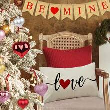 RABUSOFA Valentines Day Decor Red Heart Pillow Covers 12x20,Lumbar Valentines Day Throw Pillow Covers,Single Love Pillow Cases Valentine Decorations Home Couch